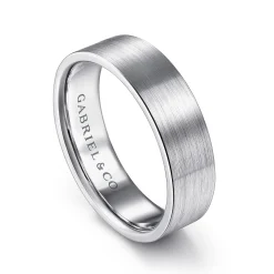 Gabriel & Co. Steven - 14K White Gold 6mm - Flat Men's Wedding Band in Satin Finish