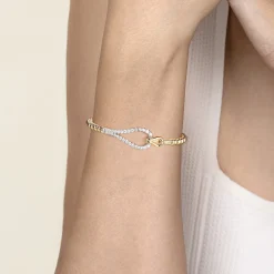New Gabriel & Co. Strides - 14K Mix of White and Yellow Gold Diamond Stirrup Bujukan Bangle
