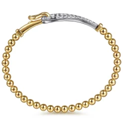 New Gabriel & Co. Strides - 14K Mix of White and Yellow Gold Diamond Stirrup Bujukan Bangle
