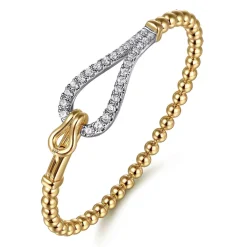 New Gabriel & Co. Strides - 14K Mix of White and Yellow Gold Diamond Stirrup Bujukan Bangle
