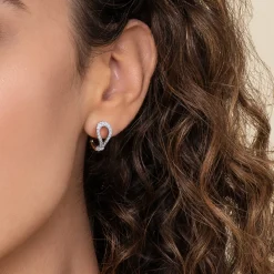 Discount Gabriel & Co. Strides - 14K White Yellow Gold Bujukan and Diamond Stirrup J Hoop Earrings