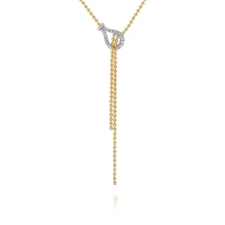 Discount Gabriel & Co. Strides - 14K White Yellow Gold Bujukan and Diamond Stirrup Y Necklace
