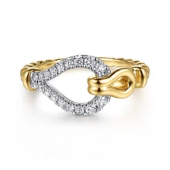 New Gabriel & Co. Strides - 14K White Yellow Gold Bujukan Graduating Diamond Stirrup Fashion Ring