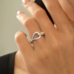 New Gabriel & Co. Strides - 14K White Yellow Gold Bujukan Graduating Diamond Stirrup Fashion Ring