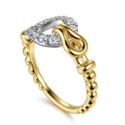 New Gabriel & Co. Strides - 14K White Yellow Gold Bujukan Graduating Diamond Stirrup Fashion Ring