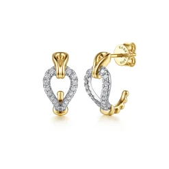 Hot Gabriel & Co. Strides - 14K White Yellow Gold Bujukan Graduating Diamond Stirrup J Hoop Earrings