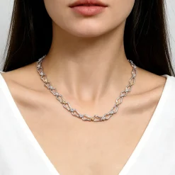 Online Gabriel & Co. Strides - 14K Yellow Gold and 925 Sterling Silver Bujukan Beaded Stirrup Link Chain Necklace