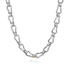 Online Gabriel & Co. Strides - 14K Yellow Gold and 925 Sterling Silver Bujukan Beaded Stirrup Link Chain Necklace