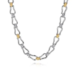 Online Gabriel & Co. Strides - 14K Yellow Gold and 925 Sterling Silver Bujukan Beaded Stirrup Link Chain Necklace