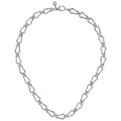 Online Gabriel & Co. Strides - 14K Yellow Gold and 925 Sterling Silver Bujukan Beaded Stirrup Link Chain Necklace