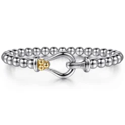 Hot Gabriel & Co. Strides - 14K Yellow Gold and 925 Sterling Silver Bujukan Stirrup Bangle Bracelet
