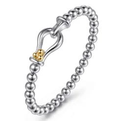 Hot Gabriel & Co. Strides - 14K Yellow Gold and 925 Sterling Silver Bujukan Stirrup Bangle Bracelet