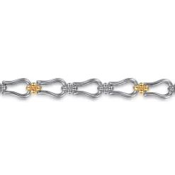 Sale Gabriel & Co. Strides - 14K Yellow Gold and 925 Sterling Silver Bujukan Beaded Stirrup Link Chain Bracelet