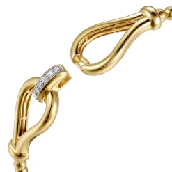Hot Gabriel & Co. Strides - 14K Yellow Gold Bujukan Beads Diamond Stirrup Cuff Bangle Bracelet