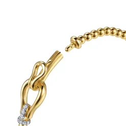 New Gabriel & Co. Strides - 14K Yellow Gold Bujukan Beads Diamond Stirrup Cuff Bangle Bracelet