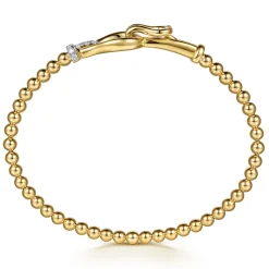 New Gabriel & Co. Strides - 14K Yellow Gold Bujukan Beads Diamond Stirrup Cuff Bangle Bracelet