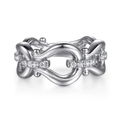 Discount Gabriel & Co. Strides - 925 Sterling Silver Bujukan Stirrup White Sapphire Link Chain Ring