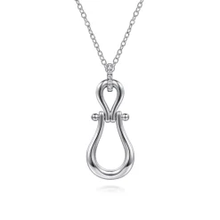 New Gabriel & Co. Strides - 925 Sterling Silver Bujukan Stirrup White Sapphire Pendant Necklace