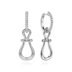 Discount Gabriel & Co. Strides - 925 Sterling Silver Bujukan Stirrup White Sapphire Huggie Drop Earrings