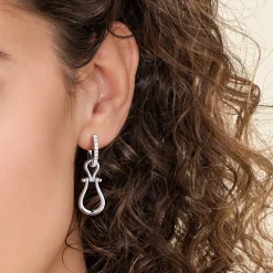 Discount Gabriel & Co. Strides - 925 Sterling Silver Bujukan Stirrup White Sapphire Huggie Drop Earrings