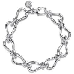 Discount Gabriel & Co. Strides - 925 Sterling Silver Bujukan Beaded Stirrup White Sapphire Link Chain Bracelet