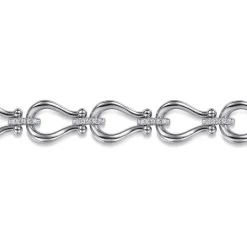 Discount Gabriel & Co. Strides - 925 Sterling Silver Bujukan Beaded Stirrup White Sapphire Link Chain Bracelet