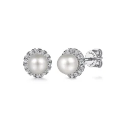 Discount Gabriel & Co. Stud Earrings 14K White Gold Diamond and Pearl 0.14ct