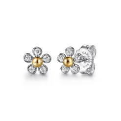 Best Gabriel & Co. Stud Earrings 14K Yellow Gold and 925 Sterling Silver Diamond 0.1ct