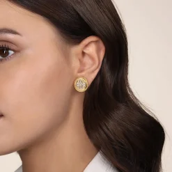 Best Gabriel & Co. Stud Earrings 14K Yellow Gold Diamond and White Mother of Pearl 0.13ct Bujukan