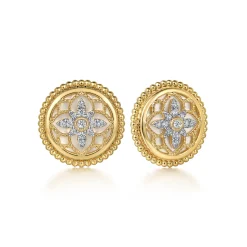 Best Gabriel & Co. Stud Earrings 14K Yellow Gold Diamond and White Mother of Pearl 0.13ct Bujukan
