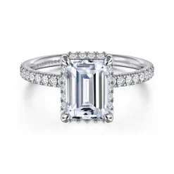Best Gabriel & Co. Suede - 14K White Gold Emerald Cut Hidden Halo Diamond Engagement Ring
