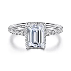Discount Gabriel & Co. Suede - 14K White Gold Emerald Cut Hidden Halo Diamond Engagement Ring