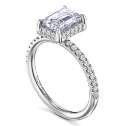 Discount Gabriel & Co. Suede - 14K White Gold Emerald Cut Hidden Halo Diamond Engagement Ring