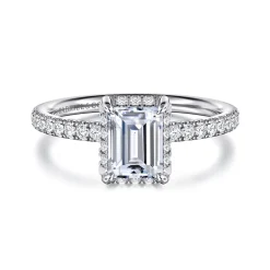 Discount Gabriel & Co. Suede - 14K White Gold Emerald Cut Hidden Halo Diamond Engagement Ring
