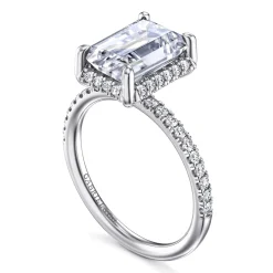 Sale Gabriel & Co. Suede - 14K White Gold Emerald Cut Hidden Halo Diamond Engagement Ring