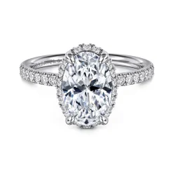 New Gabriel & Co. Suede - 14K White Gold Oval Hidden Halo Diamond Engagement Ring