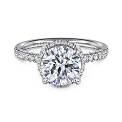 Discount Gabriel & Co. Suede - 14K White Gold Round Hidden Halo Diamond Engagement Ring