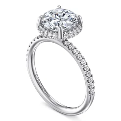 Clearance Gabriel & Co. Suede - 14K White Gold Round Hidden Halo Diamond Engagement Ring