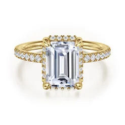 Online Gabriel & Co. Suede - 14K Yellow Gold Emerald Cut Hidden Halo Diamond Engagement Ring