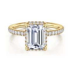 Gabriel & Co. Suede - 14K Yellow Gold Emerald Cut Hidden Halo Diamond Engagement Ring