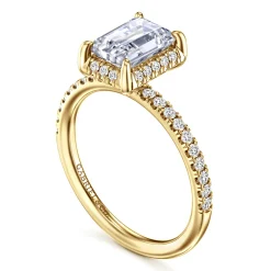 Discount Gabriel & Co. Suede - 14K Yellow Gold Emerald Cut Hidden Halo Diamond Engagement Ring