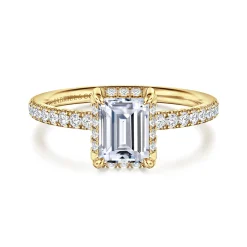 New Gabriel & Co. Suede - 14K Yellow Gold Emerald Cut Hidden Halo Diamond Engagement Ring