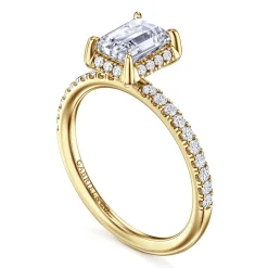 New Gabriel & Co. Suede - 14K Yellow Gold Emerald Cut Hidden Halo Diamond Engagement Ring