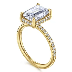 Best Gabriel & Co. Suede - 14K Yellow Gold Emerald Cut Hidden Halo Diamond Engagement Ring