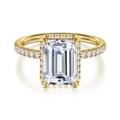 Best Gabriel & Co. Suede - 14K Yellow Gold Emerald Cut Hidden Halo Diamond Engagement Ring