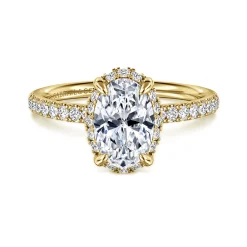 Discount Gabriel & Co. Suede - 14K Yellow Gold Oval Hidden Halo Diamond Engagement Ring