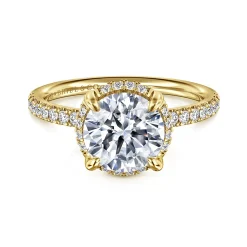 Sale Gabriel & Co. Suede - 14K Yellow Gold Round Hidden Halo Diamond Engagement Ring