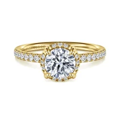 Sale Gabriel & Co. Suede - 14K Yellow Gold Round Hidden Halo Diamond Engagement Ring
