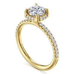 Sale Gabriel & Co. Suede - 14K Yellow Gold Round Hidden Halo Diamond Engagement Ring