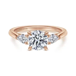 Sale Gabriel & Co. Sunday - 14K Rose Gold Round Three Stone Diamond Engagement Ring